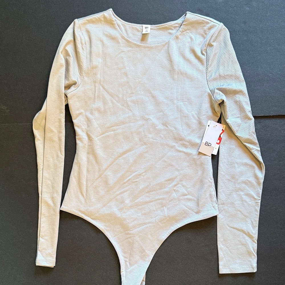 BP Light Gray ribbed Long Sleeve Bodysuit size M
